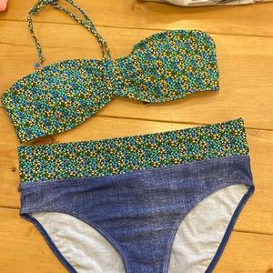 Point Zero size 14 denim-look, floral 2 piece bikini swimsuit